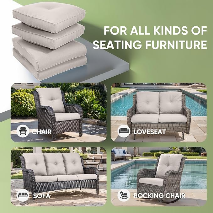 Outdoor Chair Cushion Set of 2, Waterproof Outdoor Seat Cushions 25x22 , Patio Chair Cushions for Outdoor Furniture, Replacement Couch Loveseat Cushion, Include 2 Back & 2 Seat Cushions, Button/Beige