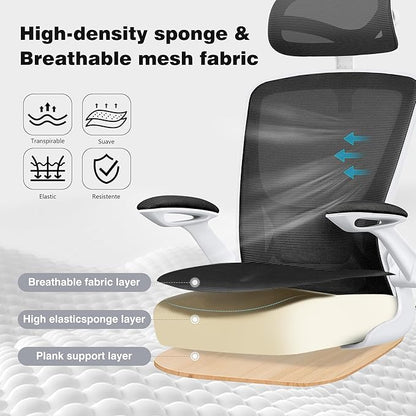 Ergonomic Office Chair, Computer Desk Chair Comfy with Adjustable Headrest, Lumbar Support, Flip-up Armrests, Gaming Chairs for Long Hours, White