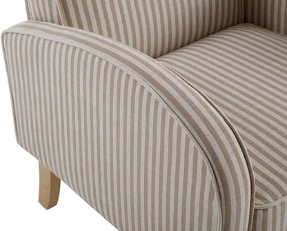 Striped Accent Chair for Living Room, Farmhouse Linen Upholstered Striped Arm Chair Seat Reading Chairs Bedroom Side Seating for Home Office, Beige with Stripe