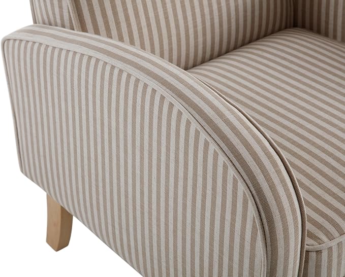 Striped Accent Chair for Living Room Set of 2, Farmhouse Linen Upholstered Striped Arm Chair Seat Reading Chairs Bedroom Side Seating for Home Office, Beige with Stripe