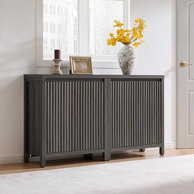 SICOTAS Sideboard Buffet Cabinet with Storage, Fluted Credenza Console Cabinet with Adjustable Shelves, Modern Coffee Bar Storage Cabinet for Kitchen, Living Room, Entryway, Black Oak