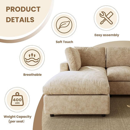 WJShome Sectional Couches for Living Room, 67 Inch Loveseat Sofa with Chenille Upholstery & Double Layer Cushions, Modern Apartment Size Modular Couch for Bedroom，Khaki