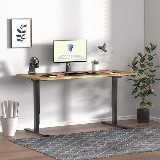 FLEXISPOT E6 MAX Solid Wood Dual Motor 48x24 Inch 3-Stage Heavy Duty Standing Desk, 330lbs Weight Capacity, Height Adjustable Desk w/Cable Management & Wheels(Butcher Block Rubberwood + Black Frame)