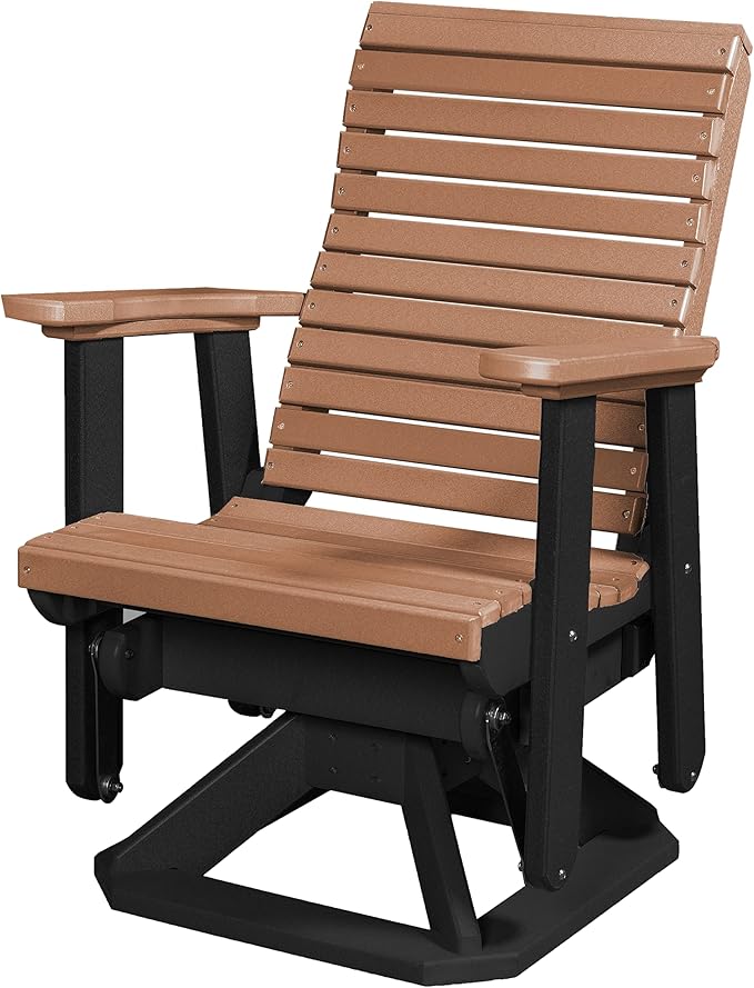 DutchCrafters Modern Horizontal Slat High Back Poly Glider Chair Outdoor Patio Furniture (Black & Cedar)