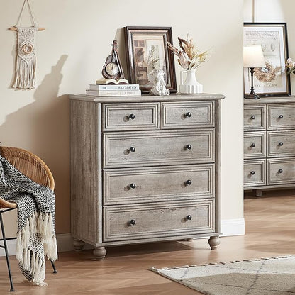 Farmhouse Dressers & Night Stand Set of 4, Wood 54" Wide Dresser & 35" Tall Chest of Drawers, 18" with Charging Station Nightstand Set of 2, Bedroom Furniture Dresser Set for Home Living Room Hallway