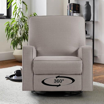 Harkawon Swivel Rocker Recliner Chair, Glider Rocker Recliner, Rocking Chair Nursery, Fabric Chair with High Back, Deep Seat, for Living Room, Bedroom (Brownish Grey-tan)