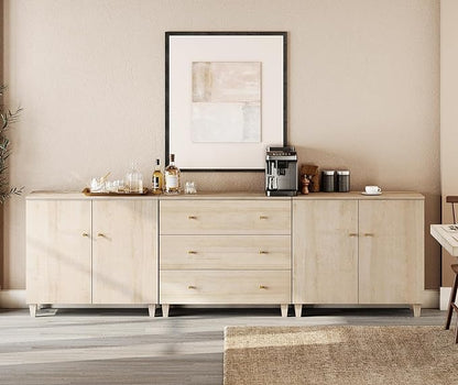 WAMPAT Sideboards Buffet Cabinet, 3-in-1 Wood Wide Credenza Storage Cabinet with Doors and Drawers, Modern Kitchen Coffee Bar Table with Storage for Living Room Dining Room, Natural Oak