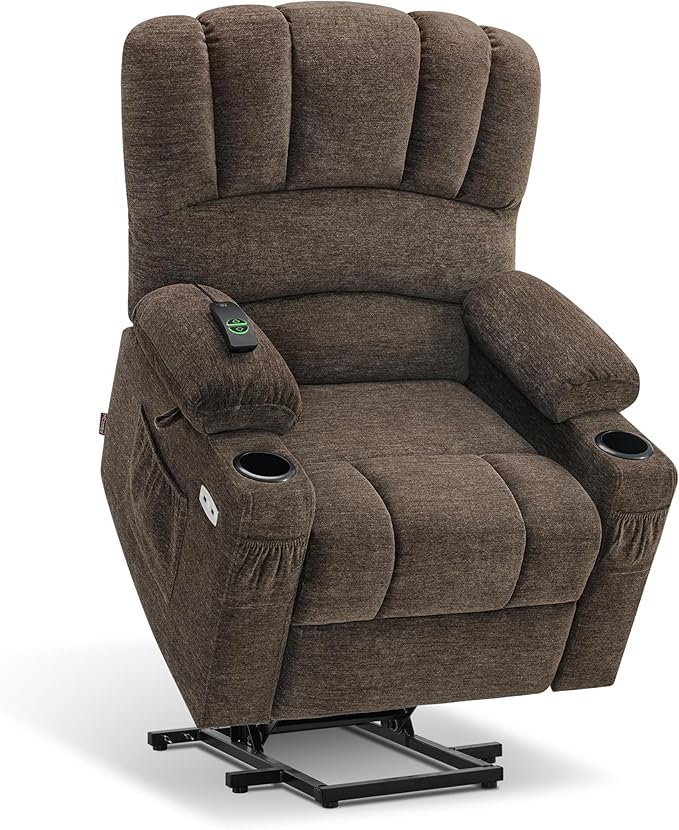 MCombo Power Lift Recliner Chair for Elderly, Lift Chair with Heat and Massage, USB &Type C Ports, Cup Holders, Fabric 7095 (Medium, Mocha)