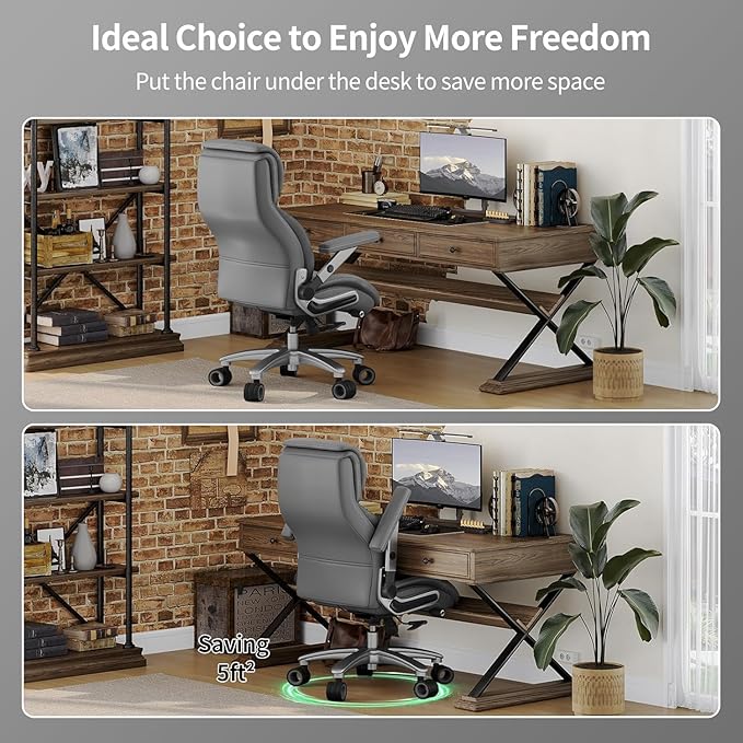 Big and Tall Office Chair with 5D Arms, 600lbs Heavy Duty Desk Chair with Adjustable Lumbar Support, PU Leather High Back Ergonomic Executive Computer Chair with 3'' Silent Casters