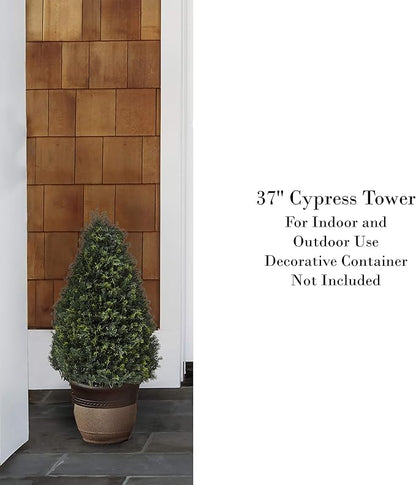 Artificial Cypress Topiary-37 Tower Style Faux Plant in Sturdy Pot - Realistic Indoor or Outdoor Potted Shrub-Home Decor by Pure Garden