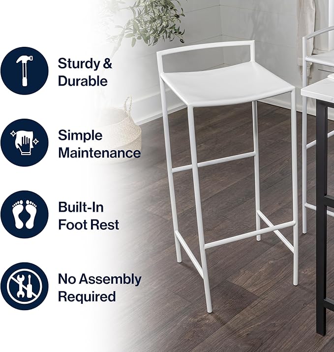 JONATHAN Y BSL1004B Svelte 30" Coastal Contemporary Iron Saddle-Seat Low-Back Bar Stool with Foot Rest for Home, Kitchen, Dining Room, Workspaces, Cafes and Resturants, White Frame
