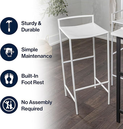 JONATHAN Y BSL1004B Svelte 30" Coastal Contemporary Iron Saddle-Seat Low-Back Bar Stool with Foot Rest for Home, Kitchen, Dining Room, Workspaces, Cafes and Resturants, White Frame