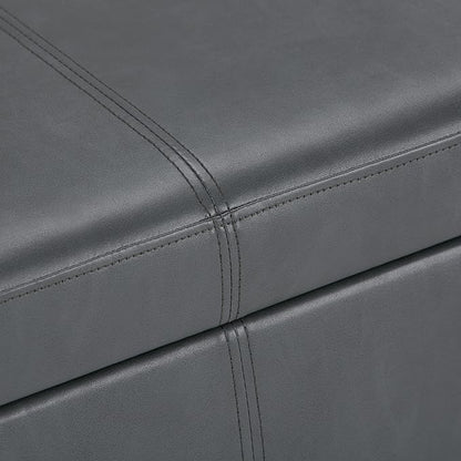 SIMPLIHOME Avalon 48 inch Wide Contemporary Rectangle Storage Ottoman Bench in Stone Grey Vegan Faux Leather, Assembled, For the Living Room, Entryway and Family Room