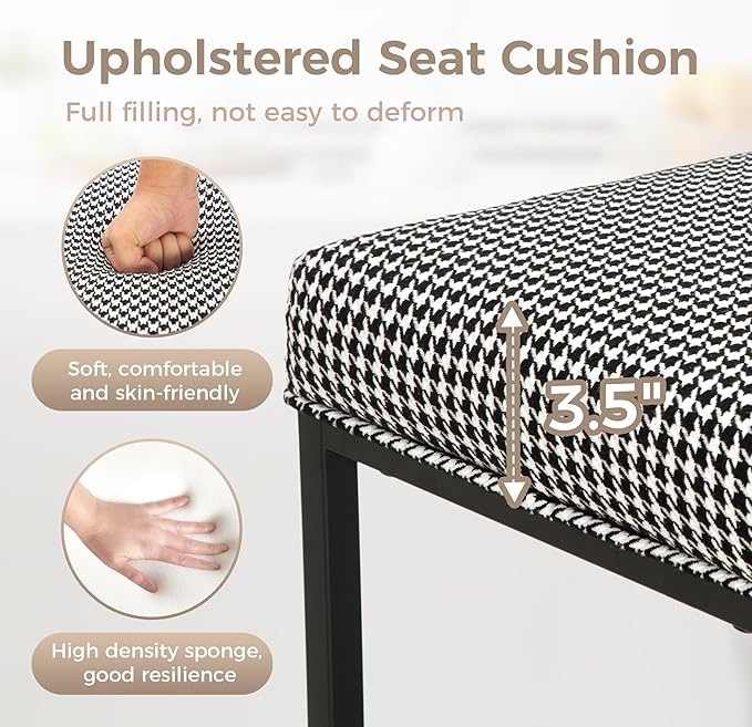 MAISON ARTS Bar Stools Set of 2 | Counter Height Bar Stools for Kitchen Island | 24" Backless Modern Bar Height Stools with Black & White Houndstooth Pattern