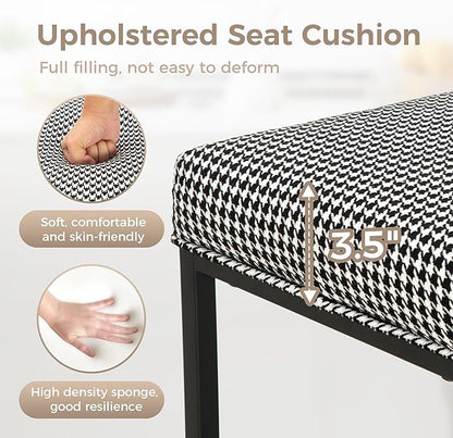 MAISON ARTS Bar Stools Set of 2 | Counter Height Bar Stools for Kitchen Island | 24" Backless Modern Bar Height Stools with Black & White Houndstooth Pattern