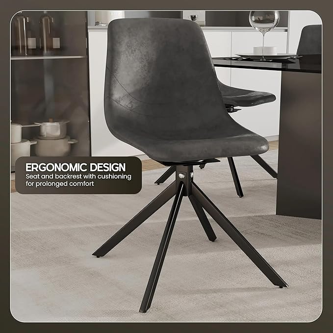 LeisureMod Markley Swivel Leather Dining Side Chair with Durable Iron Legs – Comfortable Accent Chair for Kitchen, Dining Room, or Office Set of 4