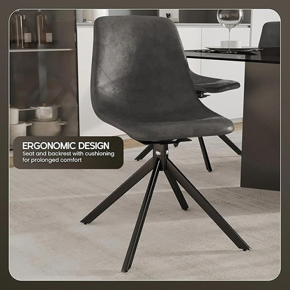 LeisureMod Markley Swivel Leather Dining Side Chair with Durable Iron Legs – Comfortable Accent Chair for Kitchen, Dining Room, or Office Set of 4