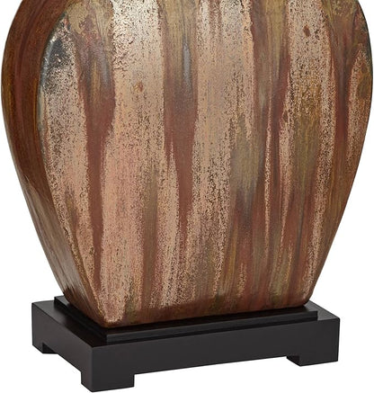 Possini Euro Design Julius Modern Rustic Style Table Lamps 27" Tall Set of 2 Ceramic Copper Drip Rectangular Fabric Shade Decor for Living Room Bedroom House Bedside Nightstand Home Office Reading