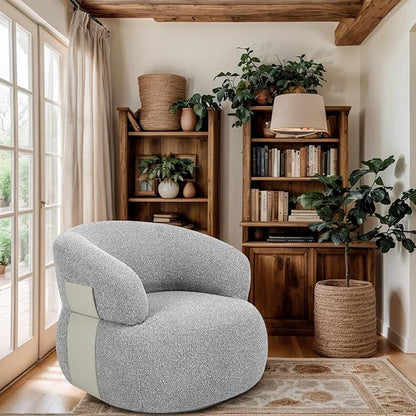 Swivel Barrel Accent Chairs-Modern Round Club Arm Chair Upholstered Living Room Armchair, Single Sofa Seating Bedroom Side Reading Seat for Living Roon Office (Gray,1 Pack)