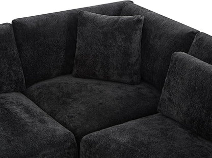 Christopher Knight Home Zery 7-Piece U-Shape Lounge Sofa Couch with Ottomans, Modern Modular Sectional Sofa Set with Pillow Back for Living Room, Chenille Upholstered Cloud Couch with Deep Seat,Black