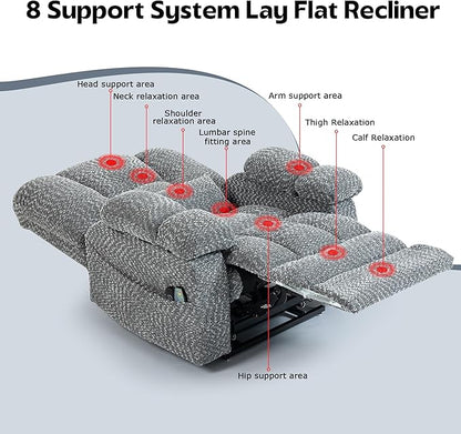 Big Man Recliner 500lbs Power Lift Recliner Chair for Big Tall Elderly Adults Oversized Lay Flat Lift Recliner with Extended Footrest,Heat Massage,Flip Arm Storage Cup Holders,USB Type C