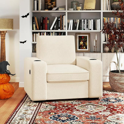 Furnimart 36" Wide Plush Accent Chair, Single Sofa with USB Charger & Cup Holder, Oversized Comfy Chair Tufted Terry Fabric, Ideal for Living Room, Bedroom, Apartment(Terry-Beige)