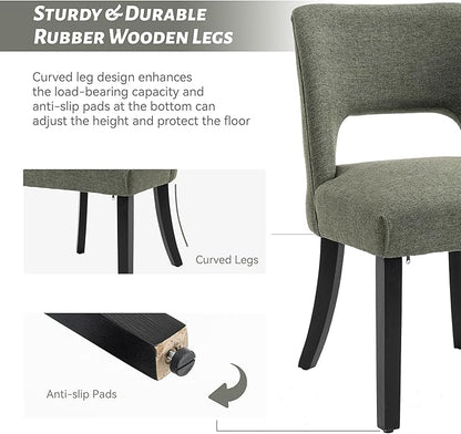 VKNOW Wooden Dining Chairs Set of 6, Modern Fabric Upholstered Dining Room Chair Kitchen Chairs, Farmhouse Dinner Chair for Kitchen Dining Room, Green-Black Legs