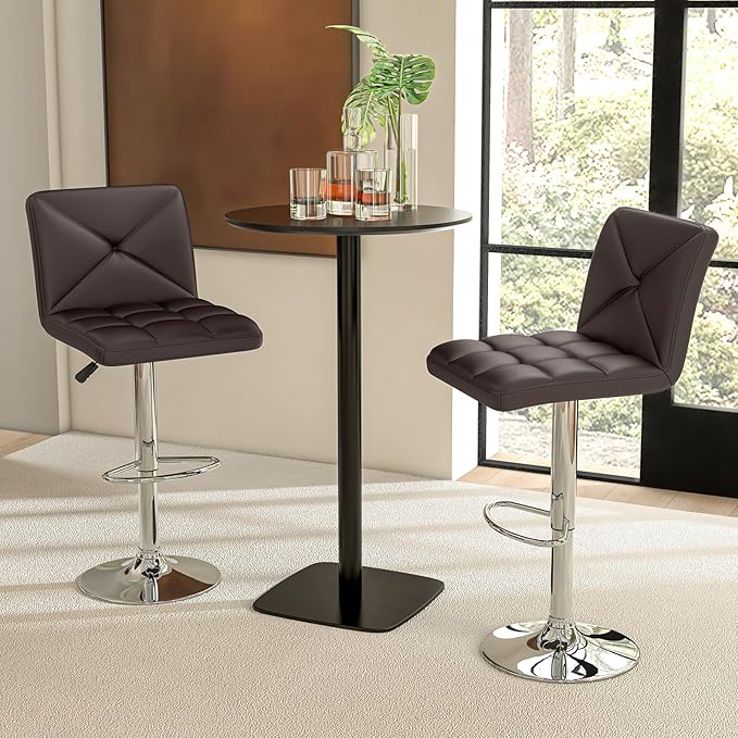 COSTWAY Bar Stools Set of 2, Modern PU Leather Swivel Bar Chairs, Height Adjustable Upholstered Barstools with Premium Gas Rod, Sturdy Footrest, Round Base, for Kitchen, Dining Room, Office,Brown
