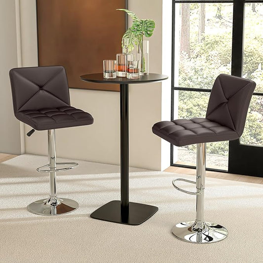 COSTWAY Bar Stools Set of 2, Modern PU Leather Swivel Bar Chairs, Height Adjustable Upholstered Barstools with Premium Gas Rod, Sturdy Footrest, Round Base, for Kitchen, Dining Room, Office,Brown