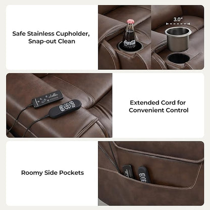 CHITA Electric Power Lift Recliner Chair for Elderly with Massage and Heat, Large Lay Flat Genuine Leather Recliner Chair with Cup Holders, USB Ports, Power Headrest, Independent Backrest, Dark Brown