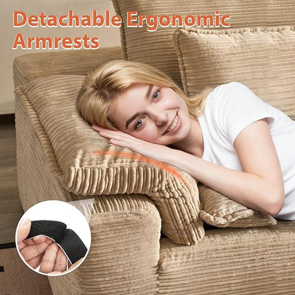 113 in Oversized Cloud Sofa with L Shape Chaise, Sectional Couches for Living Room, Assembly Free Modular Comfy Corduroy Sofa with Right Facing Chaise Longue for Home Apartment (Right Chaise, Beige)