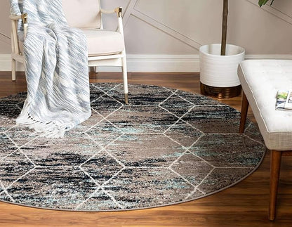 Unique Loom Trellis Frieze Collection Area Rug - Geometric (7' Round, Blue Multi/ Ivory)