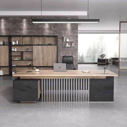 78.7 Inch Large Executive Desk with Drawers Cabinet, L Shaped Office Desk, Computer Desk with Universal Charging Ports and Cable Management for Business Furniture Set Workstation for Home Office