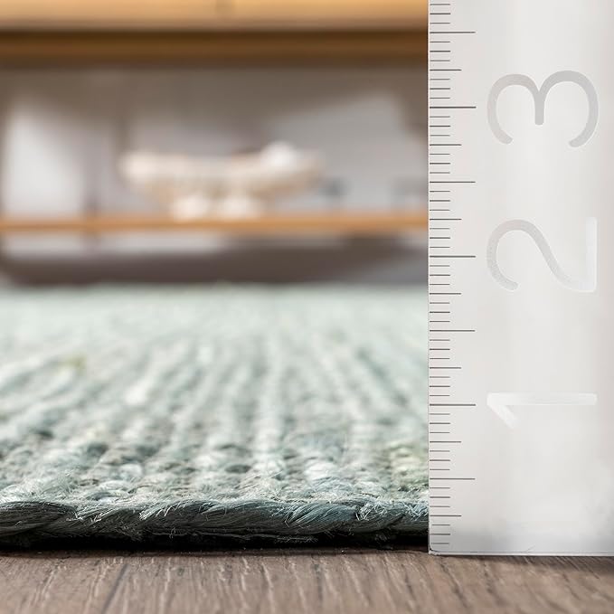 nuLOOM 3x5 Rigo Jute Hand Woven Area Rug, Green, Solid Farmhouse Design, Natural Fiber, for Bedroom, Living Room, Dining Room, Hallway, Office, Kitchen, Entryway