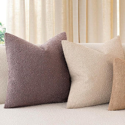 Foindtower Pack of 2 Textured Boucle Throw Pillow Covers Accent Solid Pillow Cases Cozy Soft Decorative Couch Cushion Case for Chair Sofa Bedroom Living Room Home Decor 18x18 Inch Dark Purple