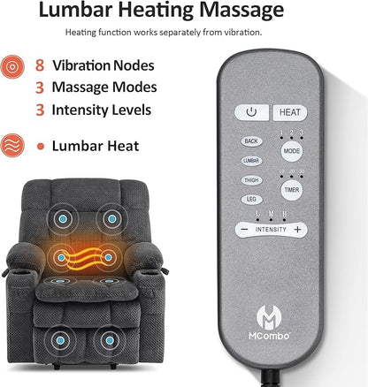 MCombo Dual Motor Power Lift Recliner Chair for Elderly, Lay Flat Lift Chair with Heat and Massage, Petite Lift Chair, Cup Holders, USB A&C Ports, Fabric 7893 (Small, Dark Gray)