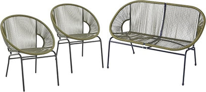 Christopher Knight Home Dessa 3 Piece Patio Furniture Set, Patio Wicker Accent Chair Set of 2 and Loveseat, Metal Frame 4 Seater Outdoor Papasan Lounge Chair Set, PE Rattan Outdoor Bistro Set, Green
