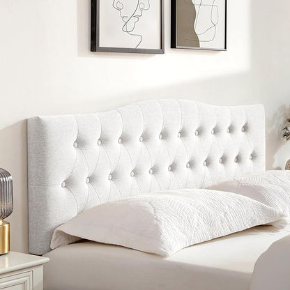 Tufted Upholstered Headboard Full Size, Sturdy and Durable Solid Wood Full XL headboard, Fabric Headboard Adjustable Height from 37” to 51”, Modern Button Diamond Design Head Board, White