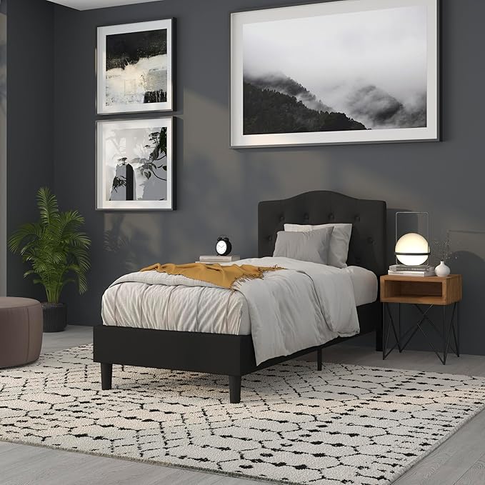 BizChair Tufted Upholstered Twin Size Headboard in Black Fabric