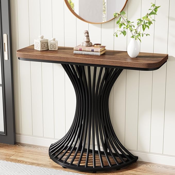 Tribesigns Console Table, Industrial Entryway Table with Geometric Metal Base, 39-Inch Small Sofa Accent Table for Entrance, Living Room, Hallway, Rustic Brown (Rustic Brown)