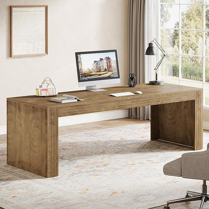 Tribesigns 79-Inch Extra Long Desk, Two Person Double Desk for Home Office, Wooden Long Computer Desk Writing Table for Office, Natural
