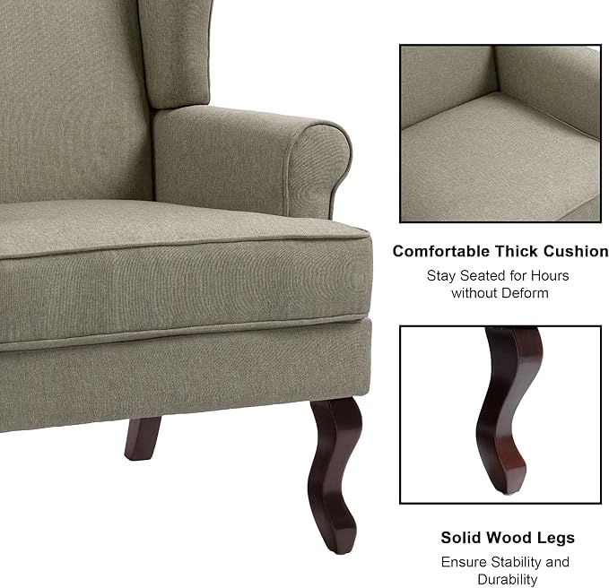 Accent Chair, High Back Upholstered Armchair with High Resilience Sponge & Wood Legs, Mid-Century Modern Comfy Single Sofa Reading Chairs for Living Room, Bedroom (Light Camel, Set of 1)