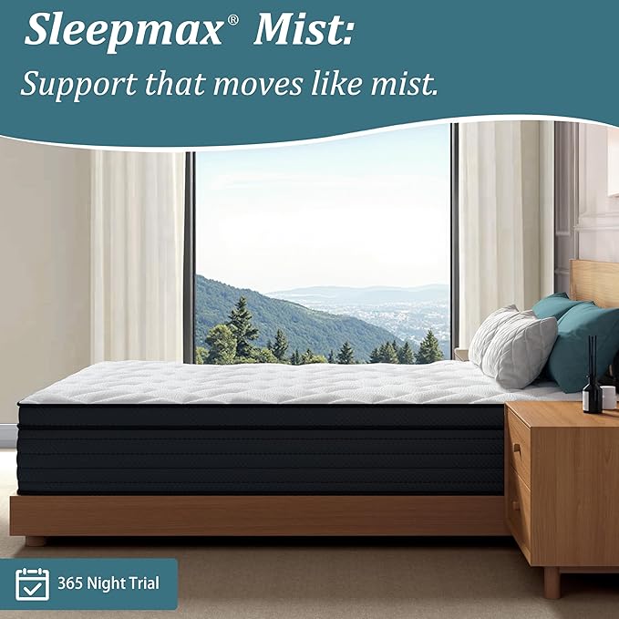 Sleepmax Firm King Mattress 14 Inch - Deep Sleep Hybrid Mattress Pain Relief - No Sagging Bed in a Box for Back & Side Sleepers - Extra Support, Fiberglass-Free, CertiPUR-US Certified, 365-Night Trial