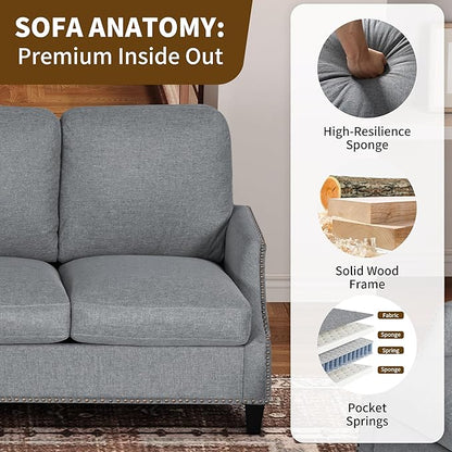 3 Piece 6-Seater Living Room Sofa Set, Modern Upholstered 3-Seater Sofa, Loveseat & Armchair, Handmade Nailhead Trim, Ergonomic Deep-Seat Couch for Living Room, Bedroom, Apartment, Gray