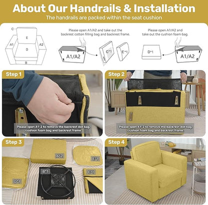 36'' Width 360 Rotation Swivel Accent Chair, Extra Wide Armrests Mid-Century Modern Armchair 1 pcs for Living Room, Bedroom, Office-Yellow