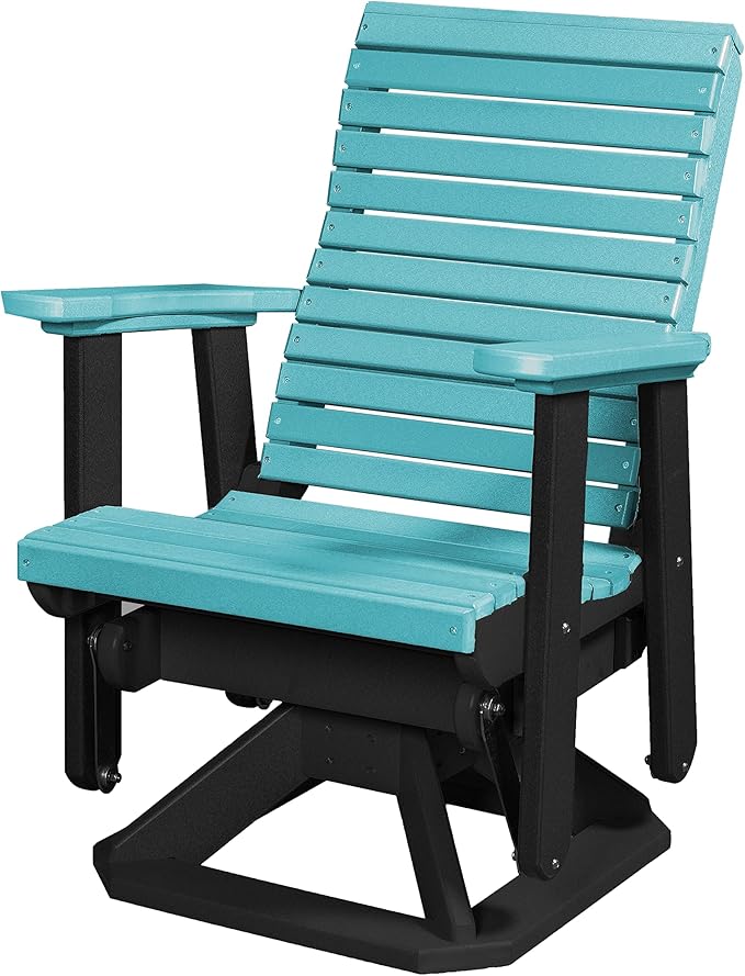 DutchCrafters Modern Horizontal Slat High Back Poly Glider Chair Outdoor Patio Furniture (Black & Aruba Blue)