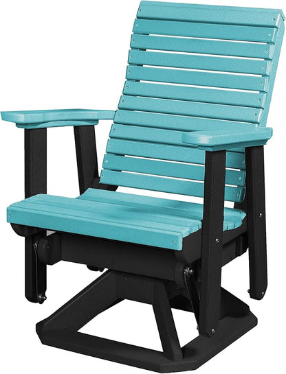 DutchCrafters Modern Horizontal Slat High Back Poly Glider Chair Outdoor Patio Furniture (Black & Aruba Blue)
