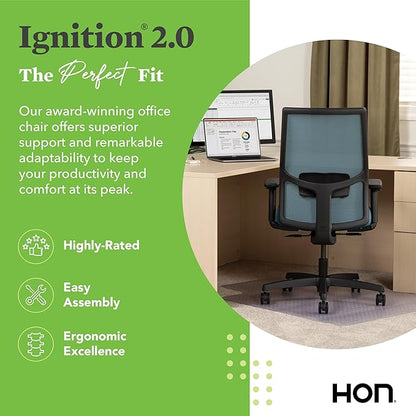 HON Ignition 2.0 Mid Back Task Chair, Spectrum Mesh, Standard Synchro-Tilt Control, Office Chair with Lumbar Support, Height and Width Adjustable Arms, Black Frame, Sky
