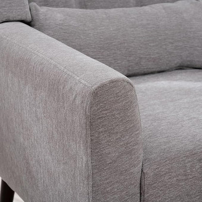 Accent Chair, Comfy Upholstered Living Room Chairs with High Tufted Backrest and Pillow, Wingback Reading Chair with Solid Wood Legs for Bedroom/Office, Chenille Fabric, Grey