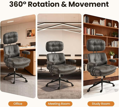 Home Office Desk Chair, Mid-Century Modern Office Chair with Adjustable Lumbar Support, Thickened Cushion Executive Desk Chair with 360 Rolling Swivel for Meeting Game Study Room(Dark Grey)